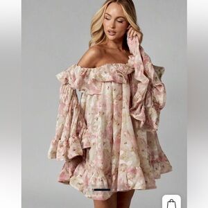 Missguided Pink Floral Chiffon Dress